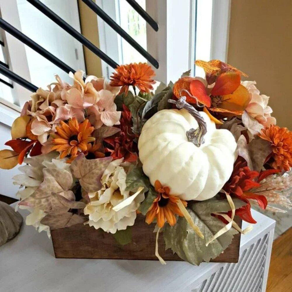 NEW! EXQUISITE Rustic FARMHOUSE Fall FLORAL BOX DECOR